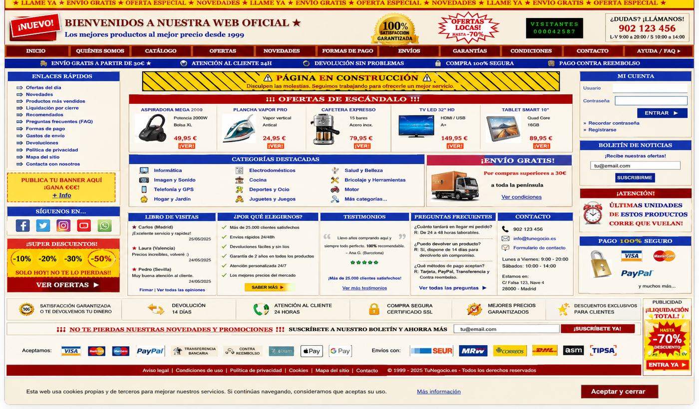 Una web típica anticuada: lenta, recargada de banners y difícil de usar