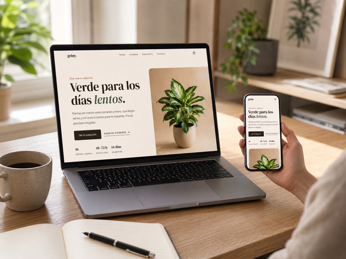 La tienda online Griny, diseñada por Mutilva Web, vista en ordenador y en móvil