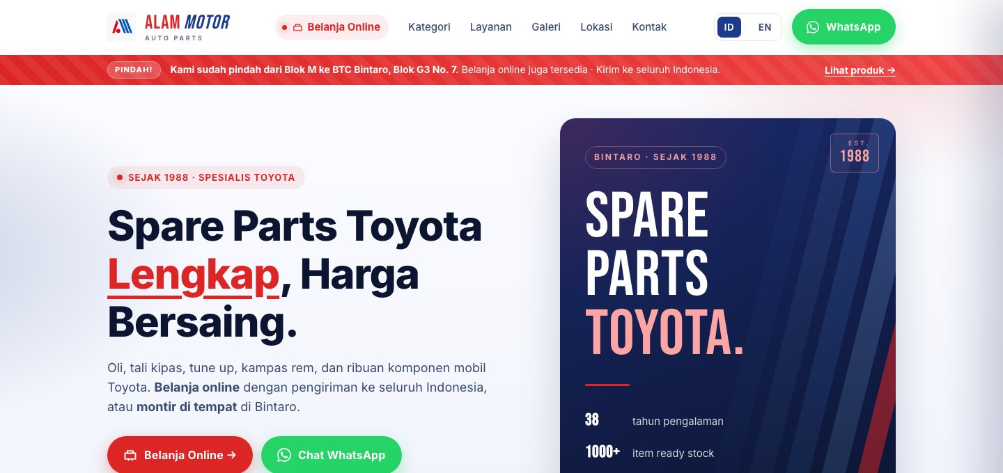 Web de Alam Motor, recambios Toyota, hecha por Mutilva Web