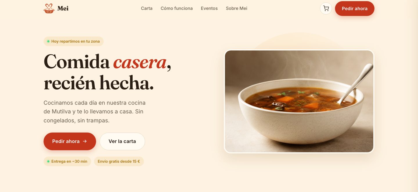 Web de Mei, cocina casera a domicilio, hecha por Mutilva Web